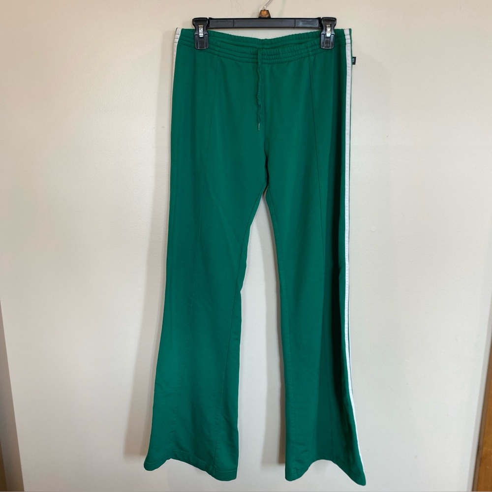 Vintage LA Kitty Track Pants Green White Stripe Flare XL Y2K